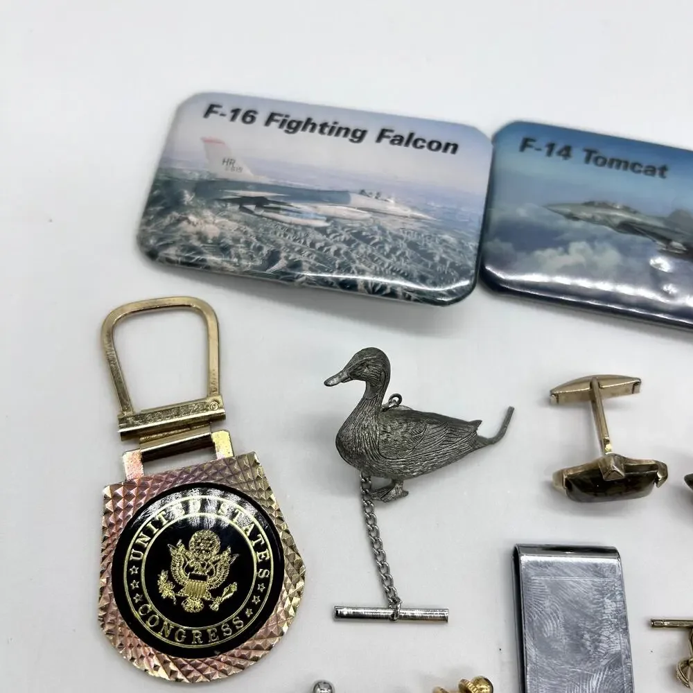 Vintage Estate Men's Jewelry Accessory Lot Tie Bars Pins Buttons Bolo Trinkets